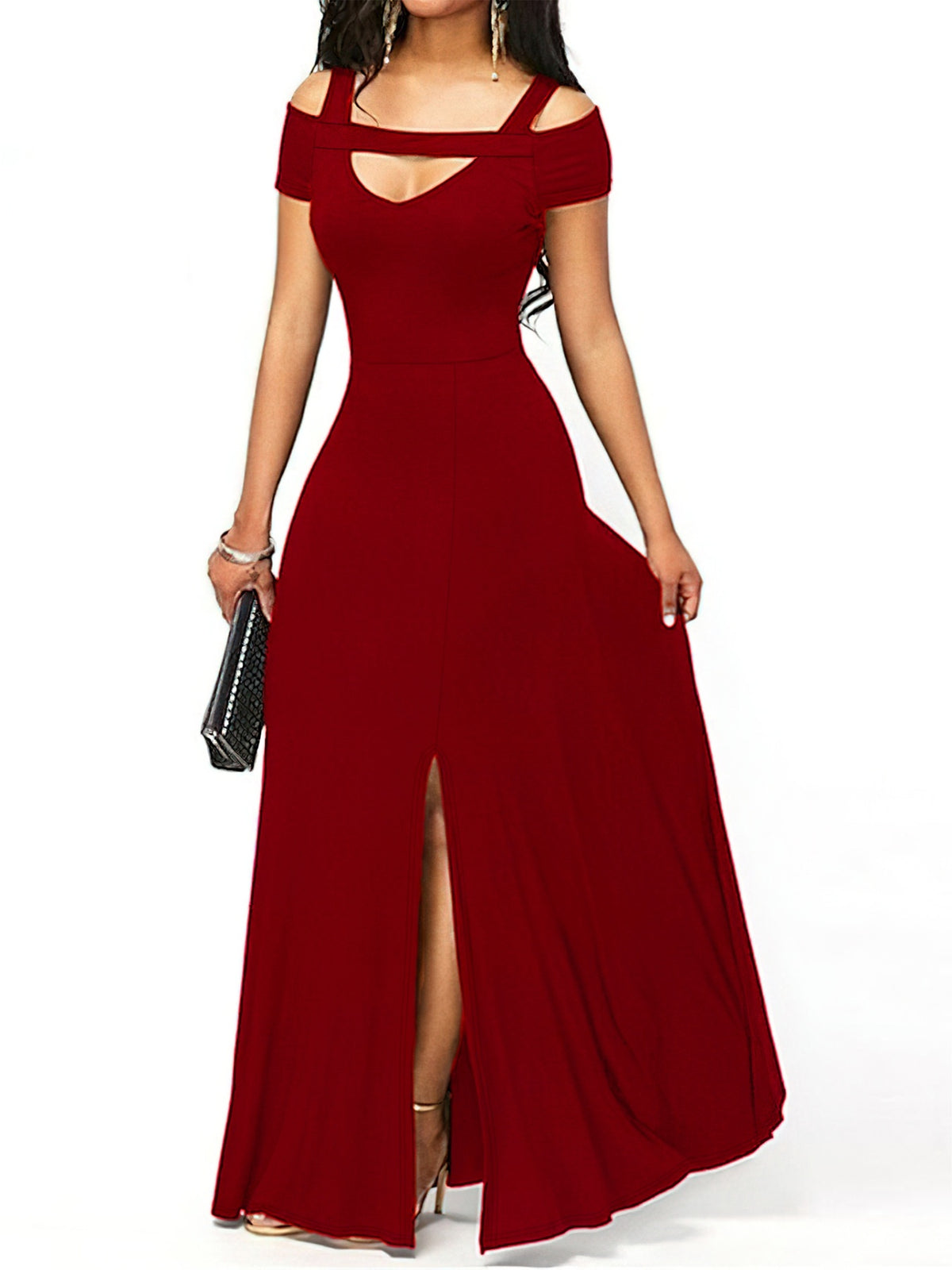 Off-Shoulder Cutout Slit Maxi Dress