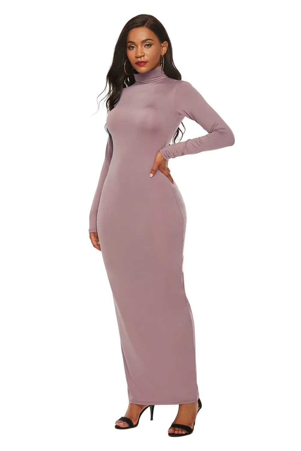 Mock Neck Long Sleeve Maxi Dress