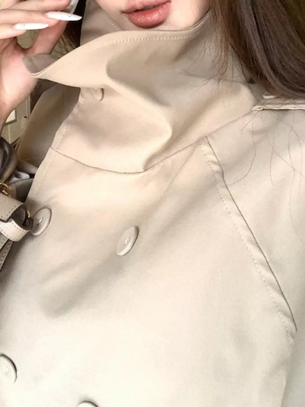 Double-Breasted Trench Jacket with Stand Collar
