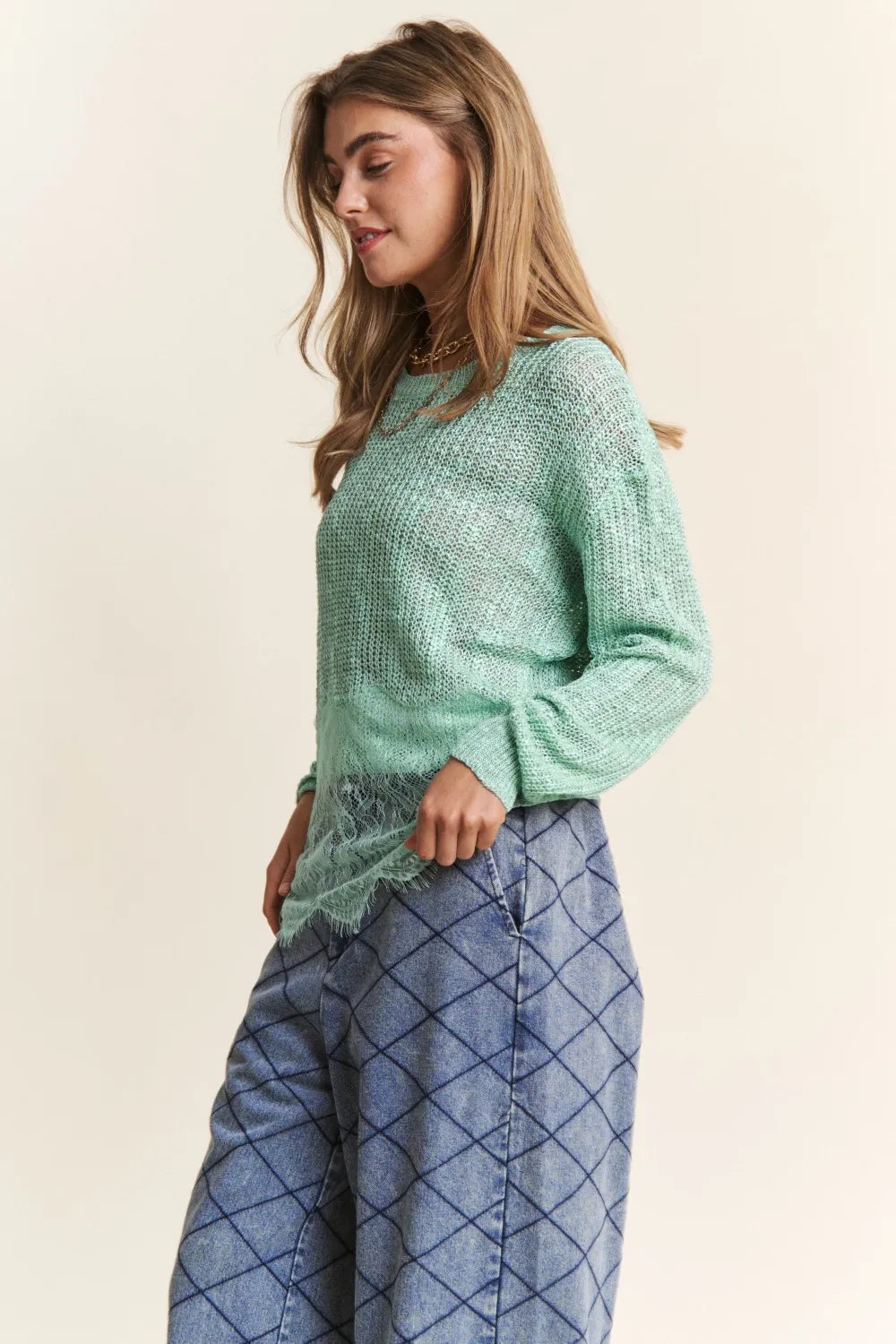 Lace Detail Knit Top in Sage by J.NNA