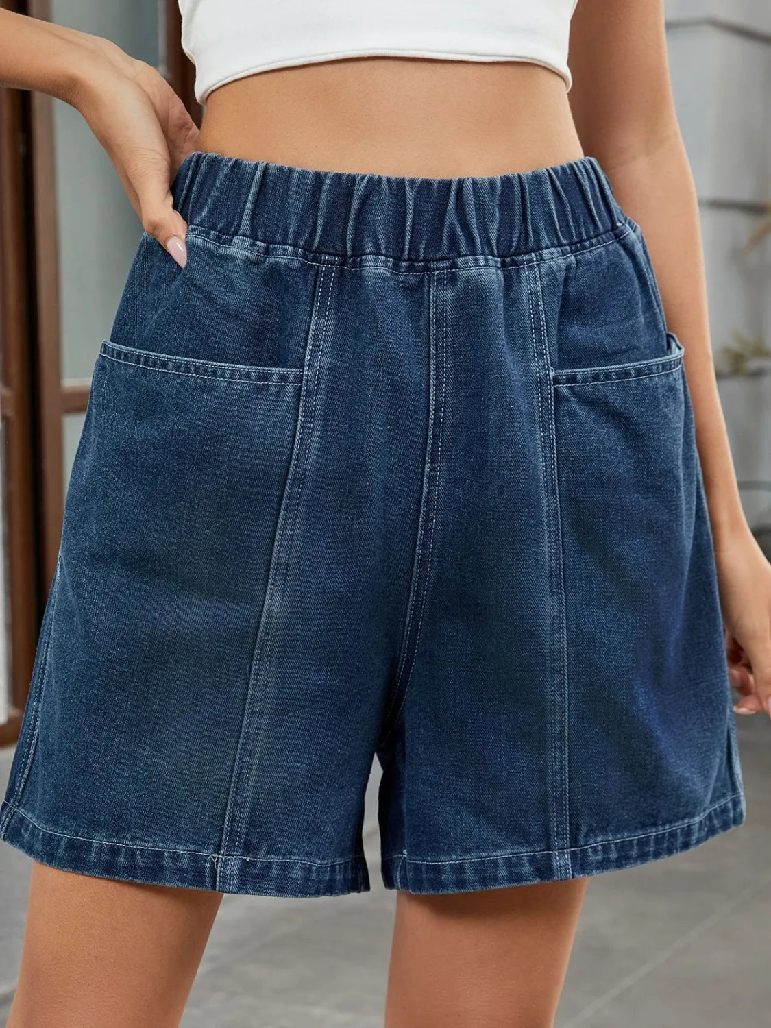 Elastic Waist Denim Shorts by Moni Wear