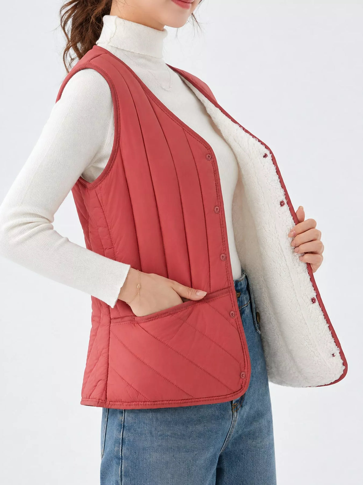 Quilted Button-Up Vest Coat