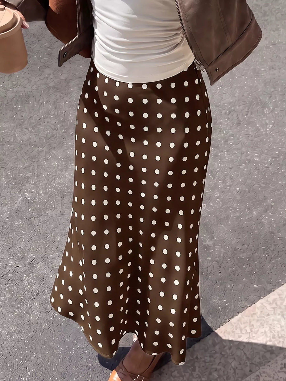 Polka Dot Midi Skirt in Brown