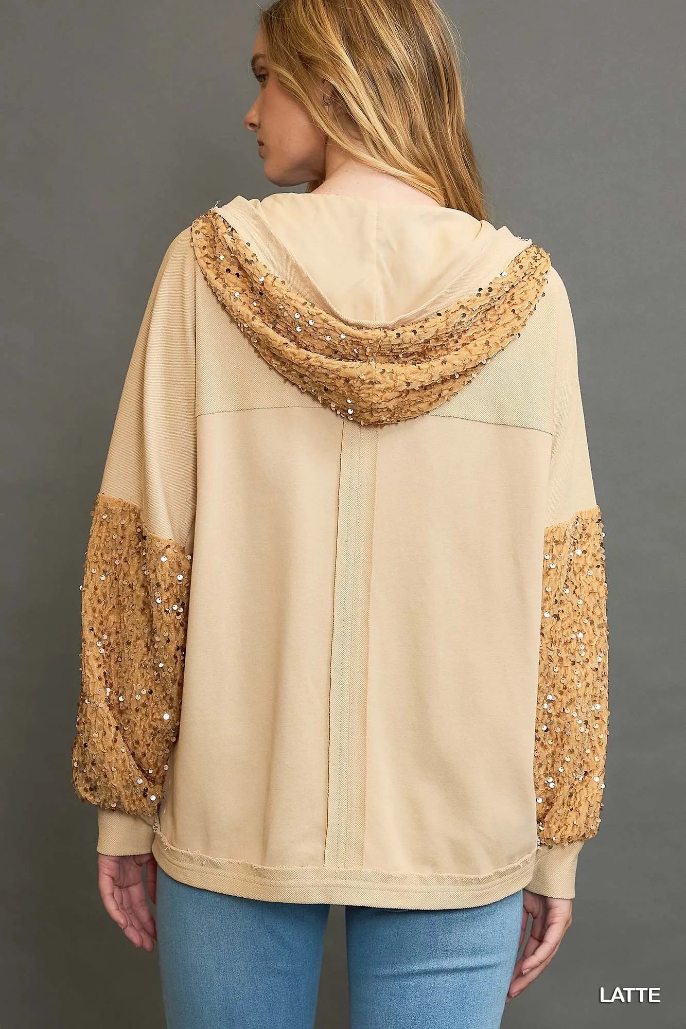 Umgee Oversized Fringe Jacket in Latte
