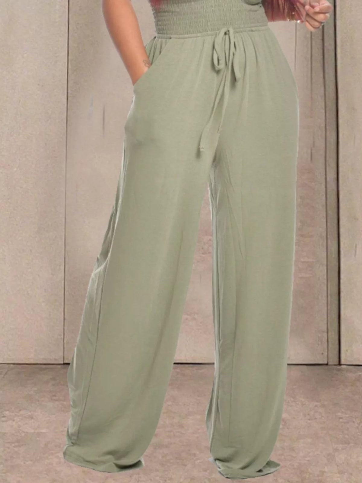 Smocked Strapless Wide-Leg Jumpsuit