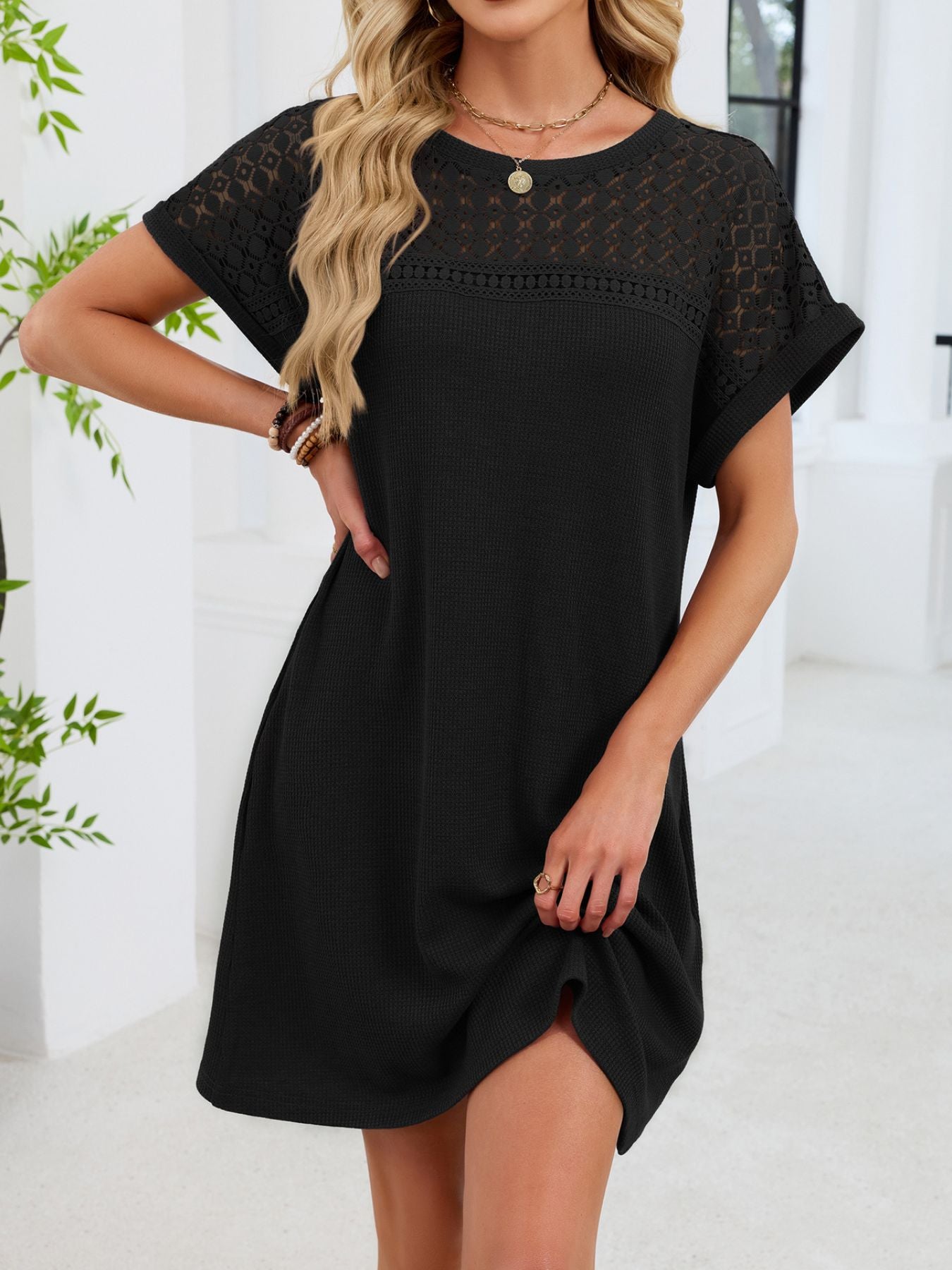 Lace Cutout T-Shirt Dress