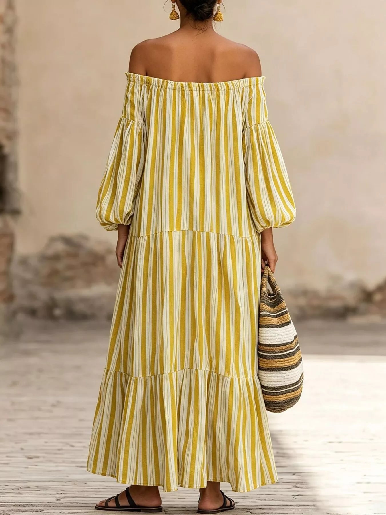 Striped Off-Shoulder Maxi Dress
