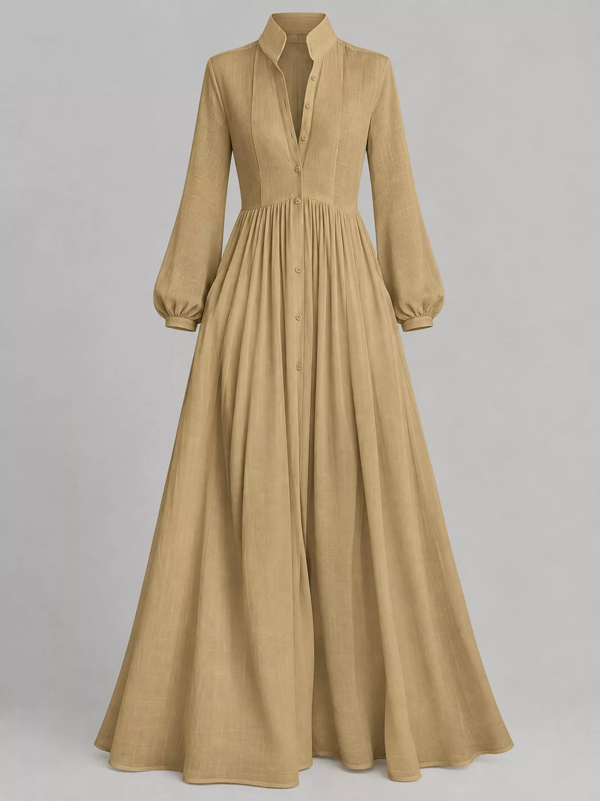 Long-Sleeve Button Front Maxi Dress