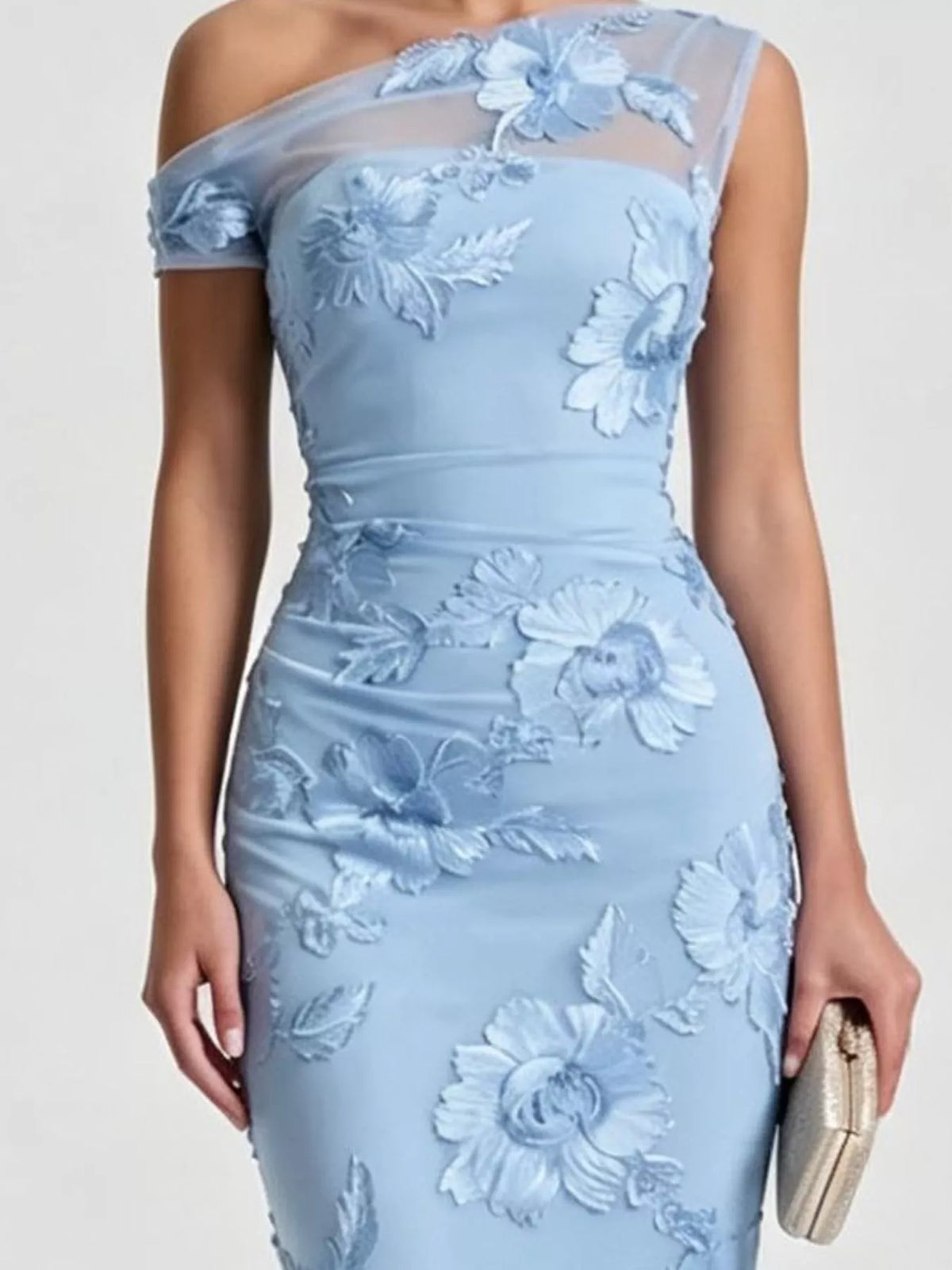 One-Shoulder Embroidered Maxi Dress