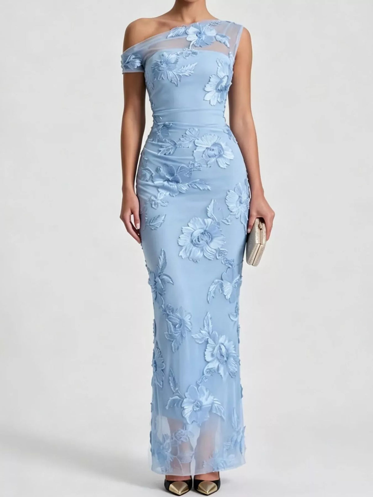 One-Shoulder Embroidered Maxi Dress