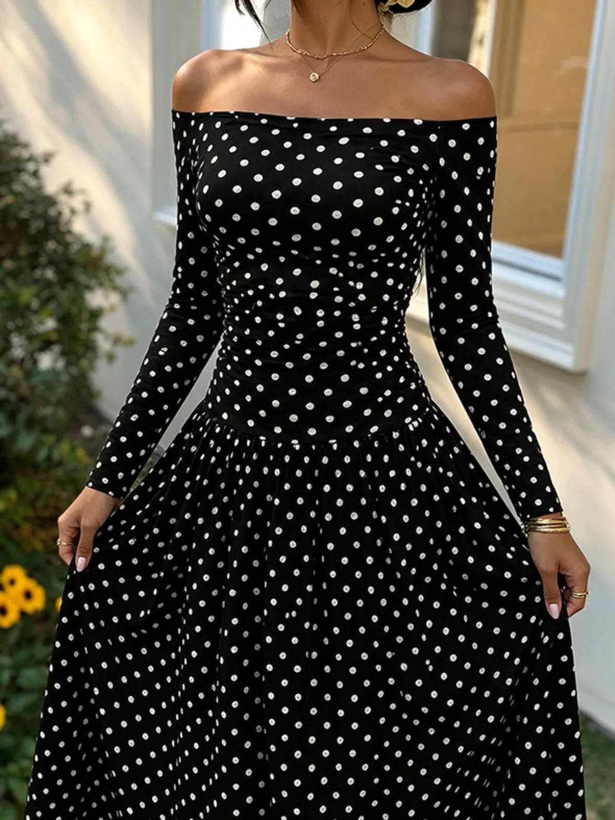 Off-the-Shoulder Ruched Maxi Dress
