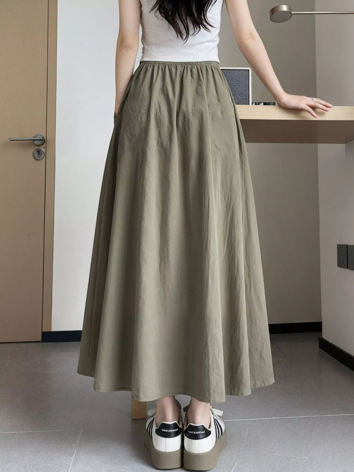 Flowy A-Line Maxi Skirt in Sage