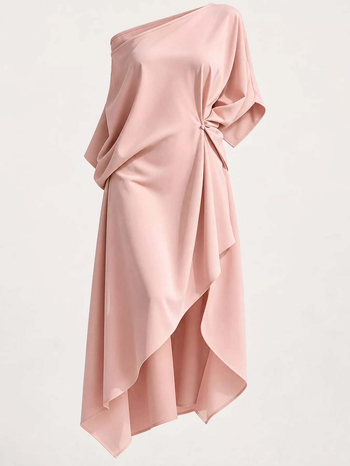 One-Shoulder Asymmetric Hem Midi Dress