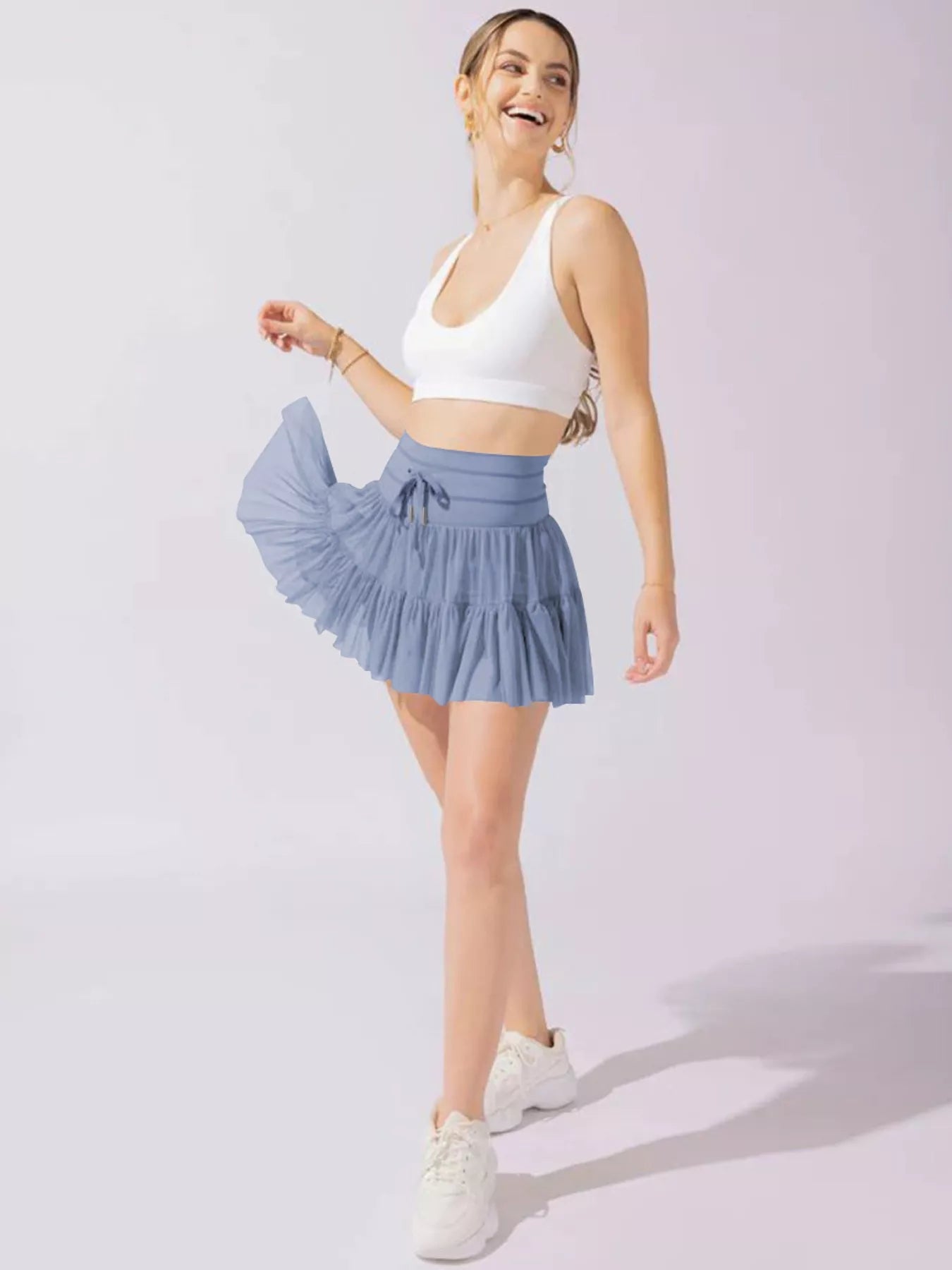 High-Waist Lace-Trim Tiered Skort