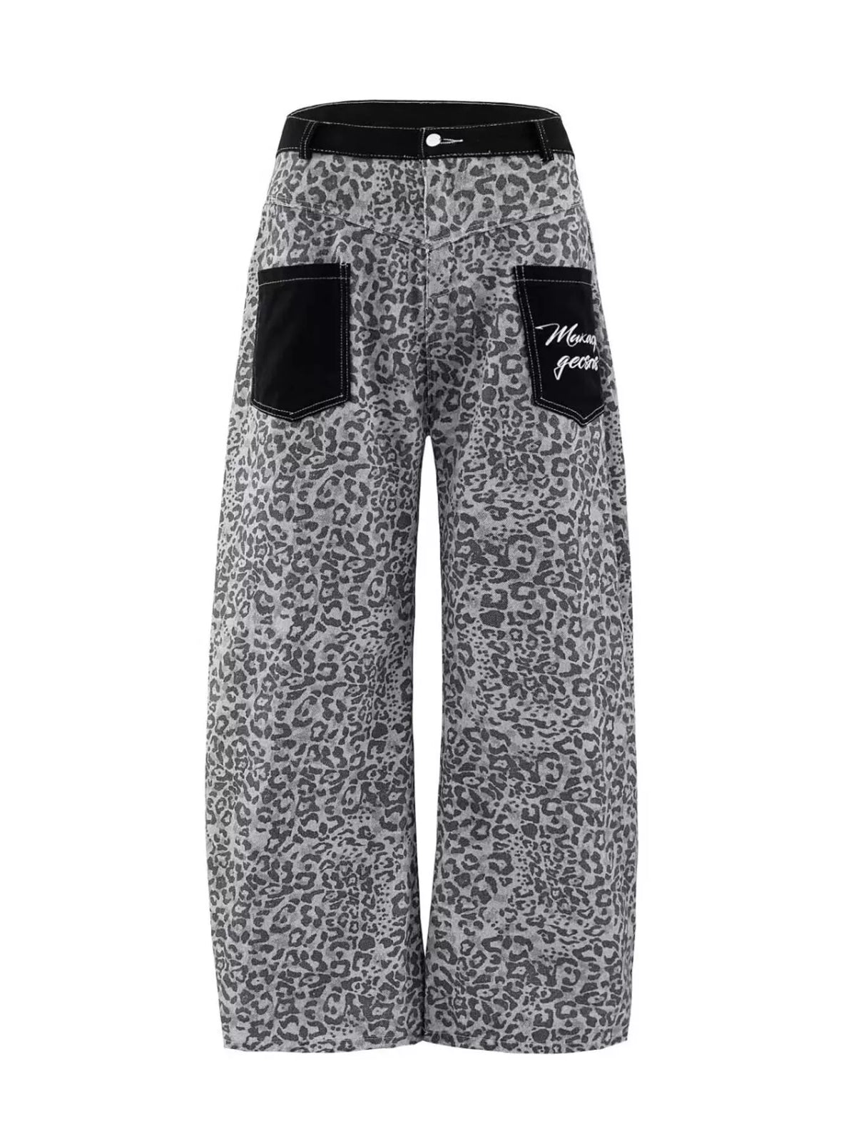 Contrast Pocket Wide-Leg Jeans in Leopard Print by Firm Stand