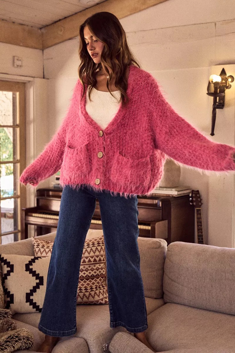 So Me Soft-Touch Loose-Fit Cardigan in Pink