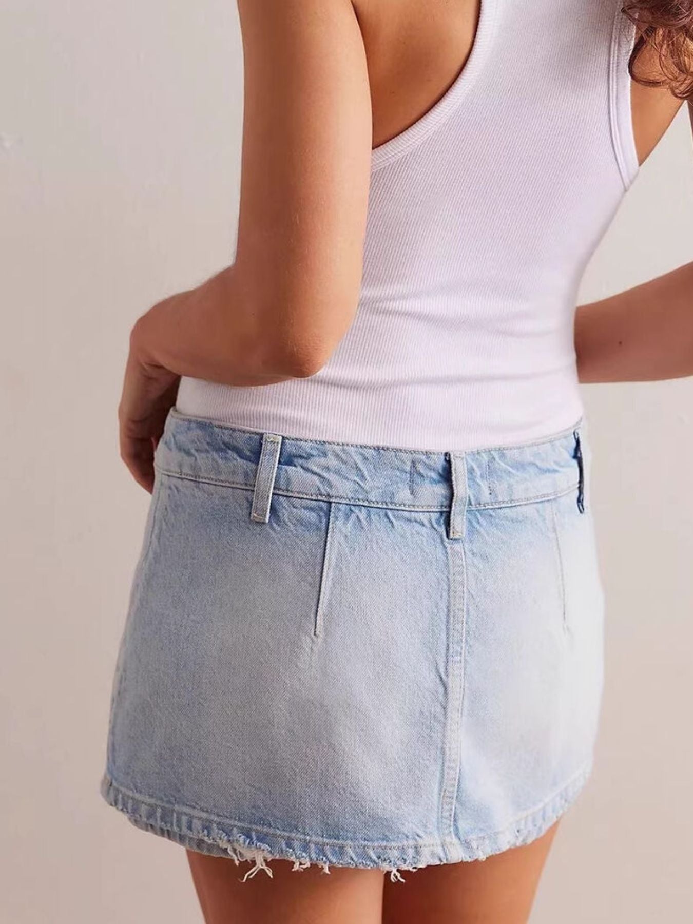 Classic Wash Denim Mini Skort by Dreamy Drapes