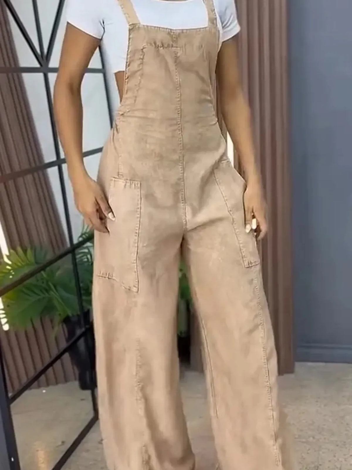 Full Size Wide Leg Washed Denim Overalls