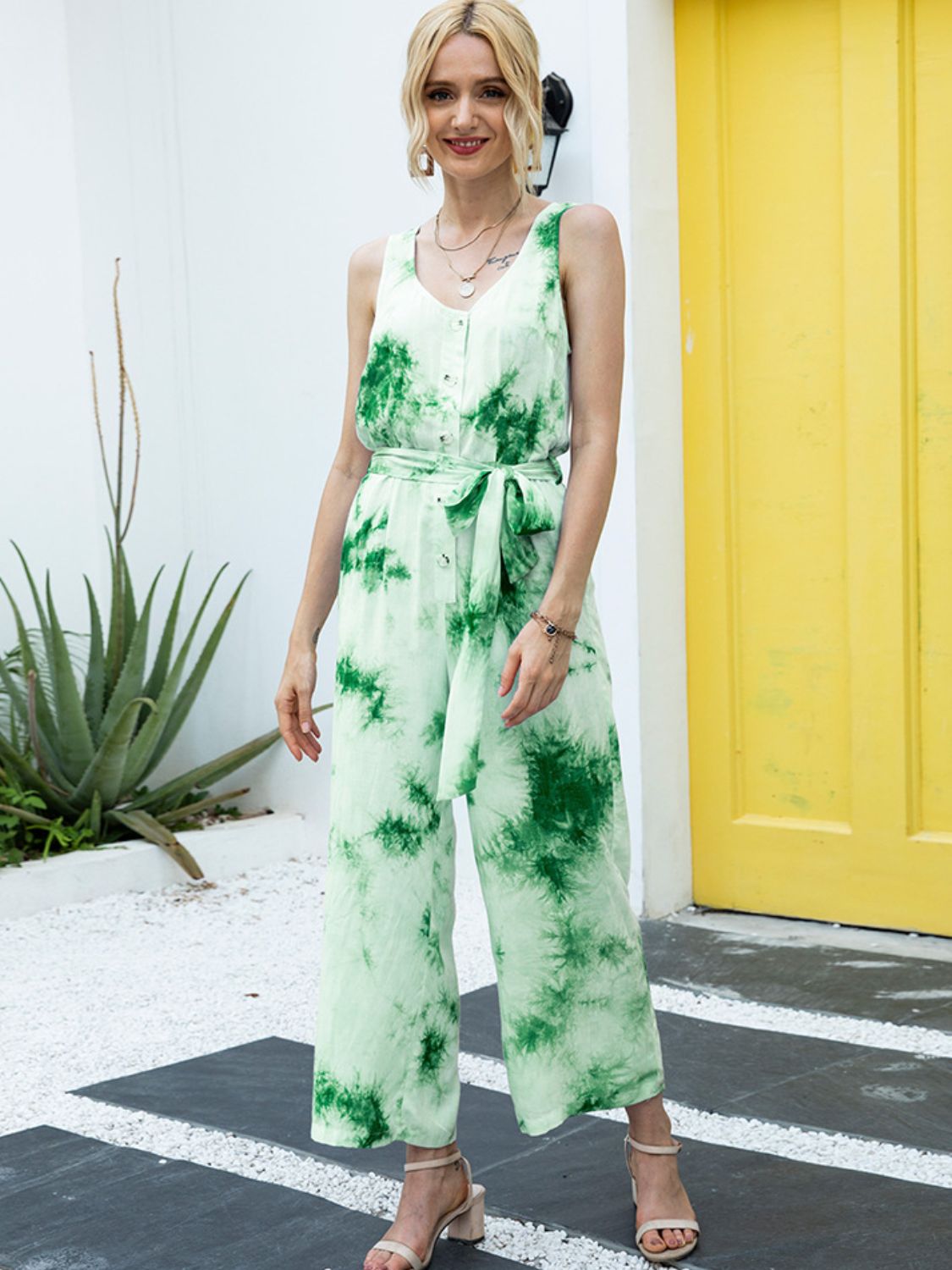 Tie-Dye Tie Waist Jumpsuit