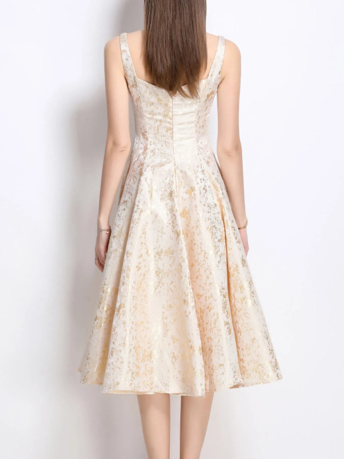 A-Line Floral Midi Dress in Apricot
