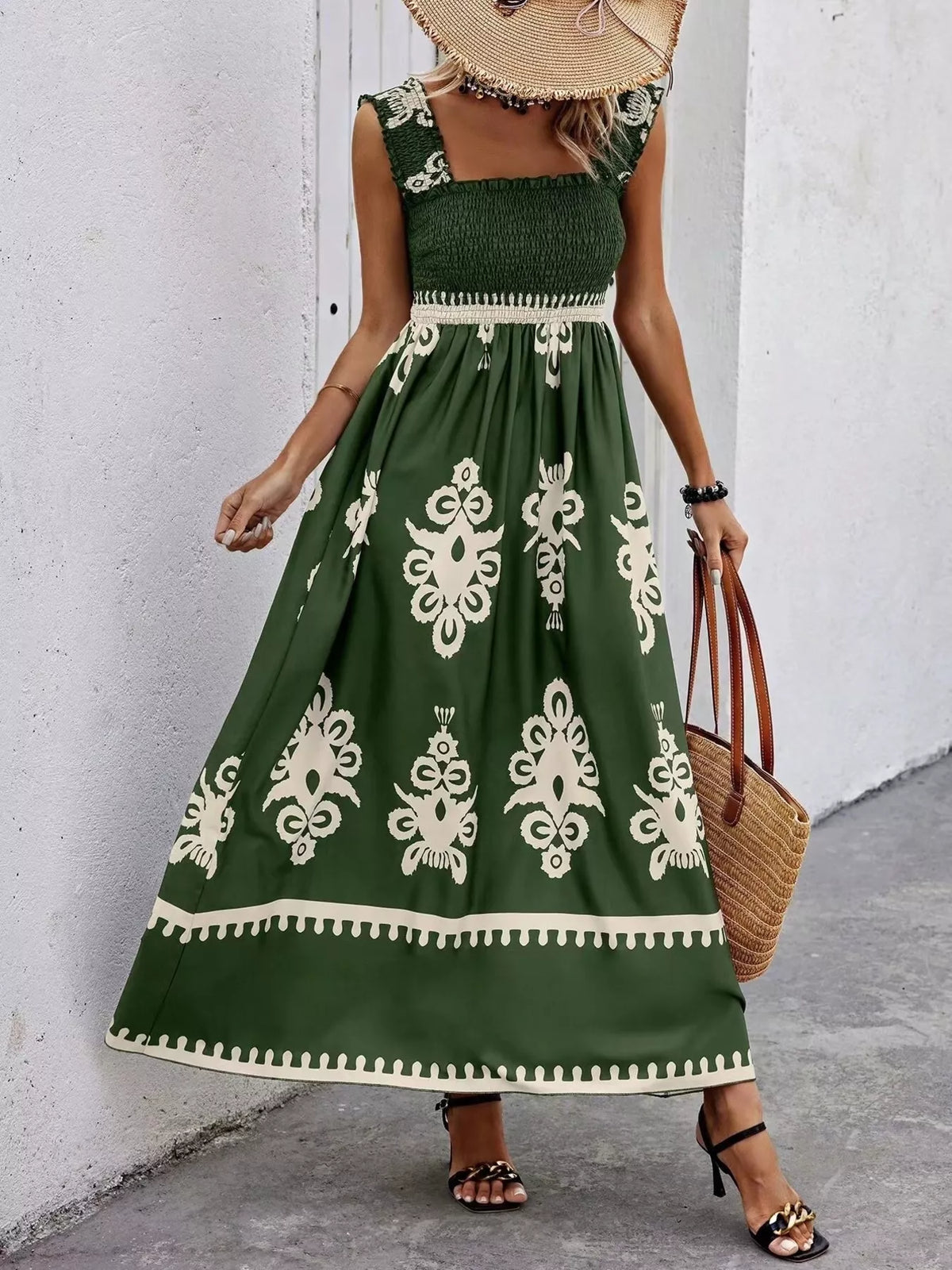 Smocked Square Neck Maxi Dress