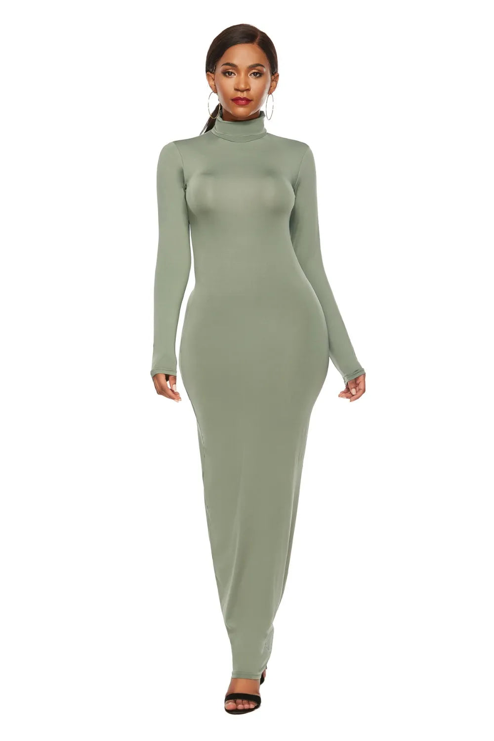 Mock Neck Long Sleeve Maxi Dress