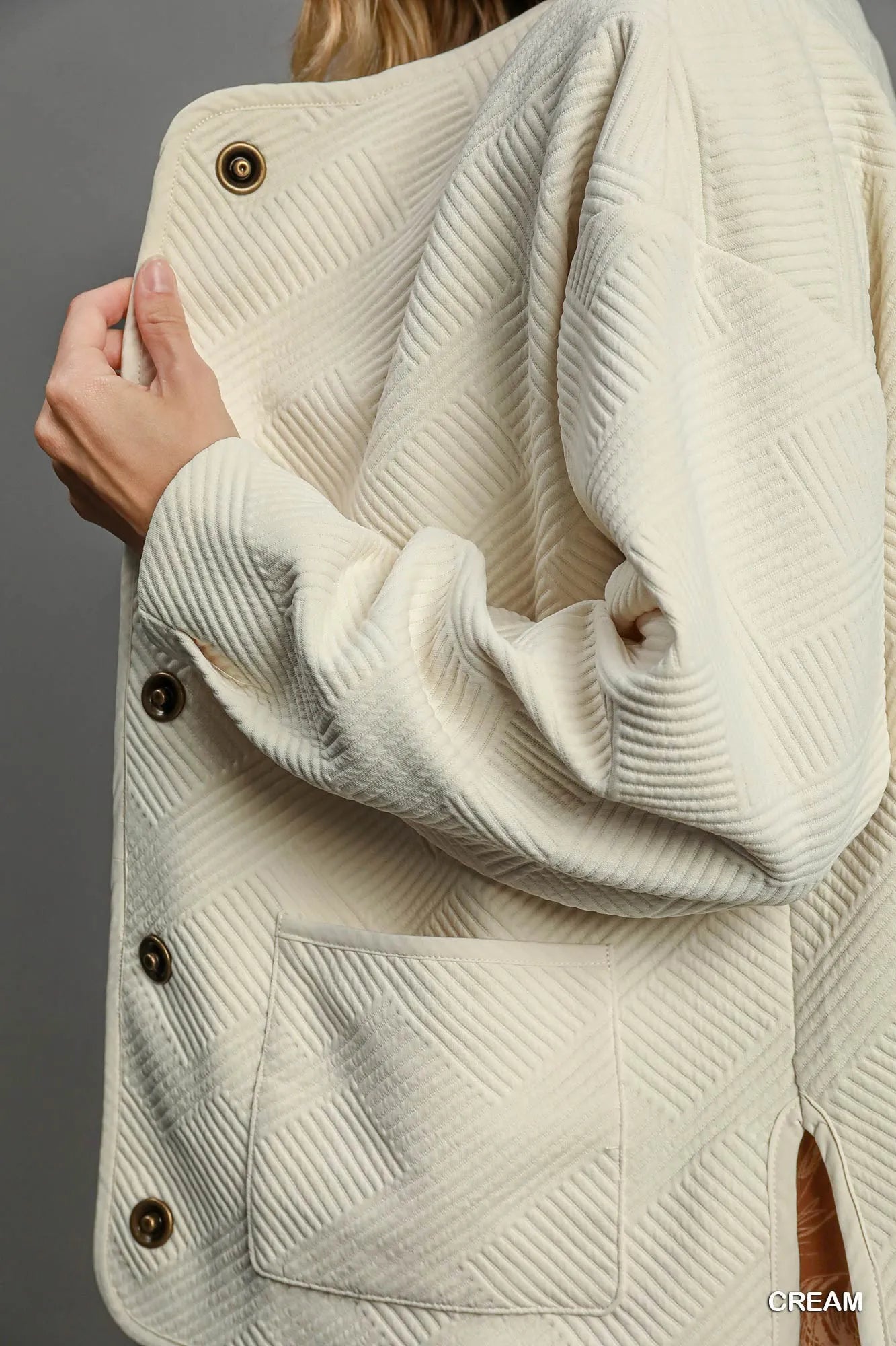 Umgee Textured Jacquard Jacket in Cream
