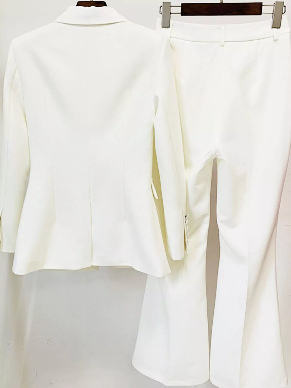 One-Button Blazer and Flared Pants Set in White