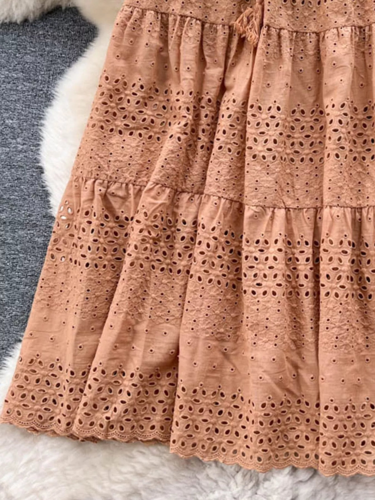 Eyelet Cutout Tiered Maxi Skirt
