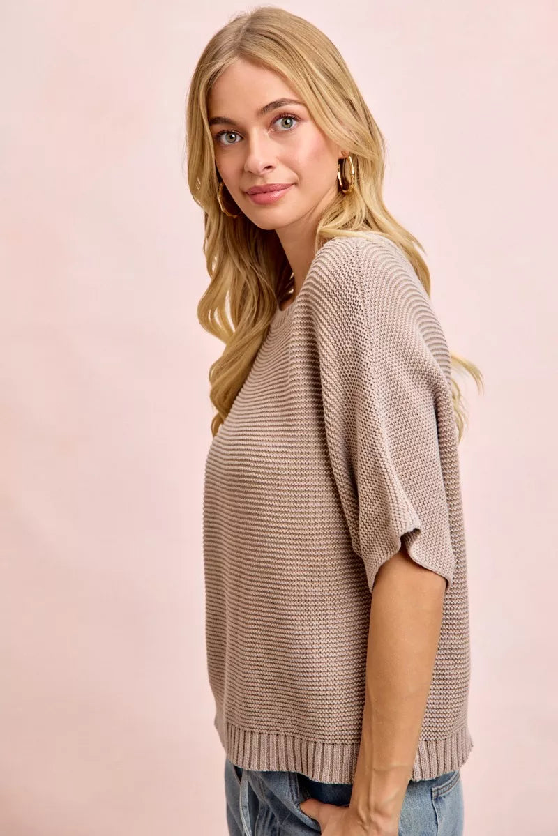 Short Dolman Sleeve Knit Top in Washed Mocha by BiBi
