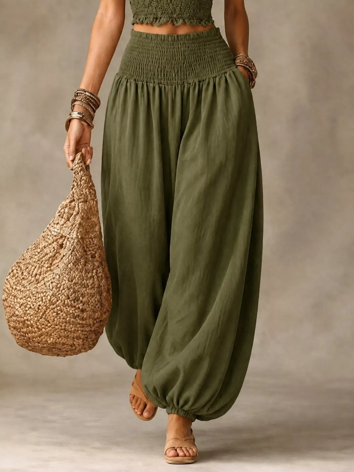 Smocked Harem Pants