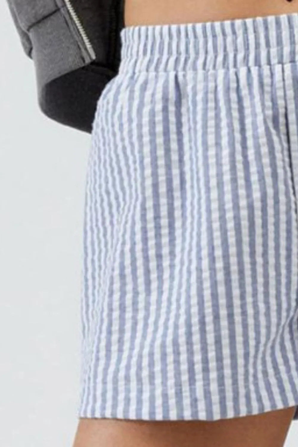 Striped Elastic Waist Shorts with Button Detail by Mystique Q
