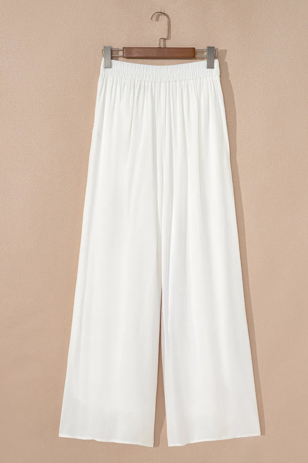 Flowy Wide Leg Pants with Drawstring Waist in White