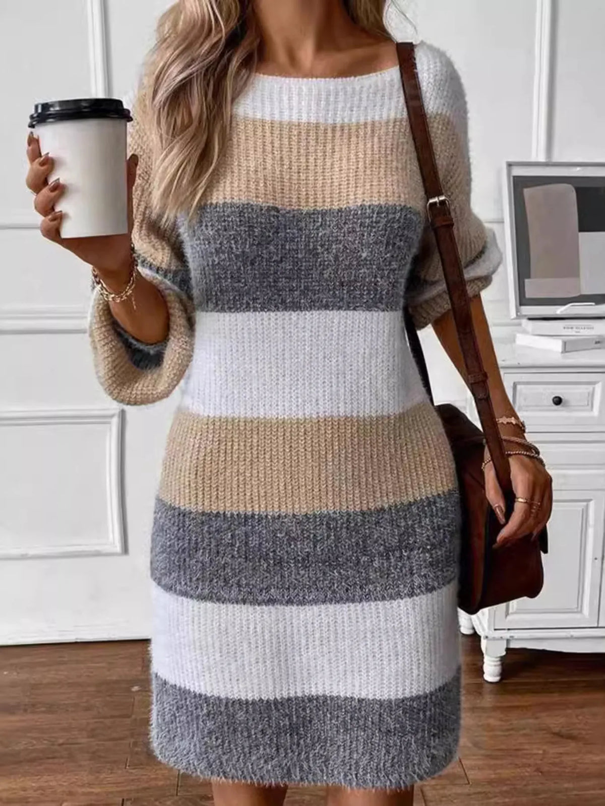 Color Block Long Sleeve Sweater Dress in Multicolor