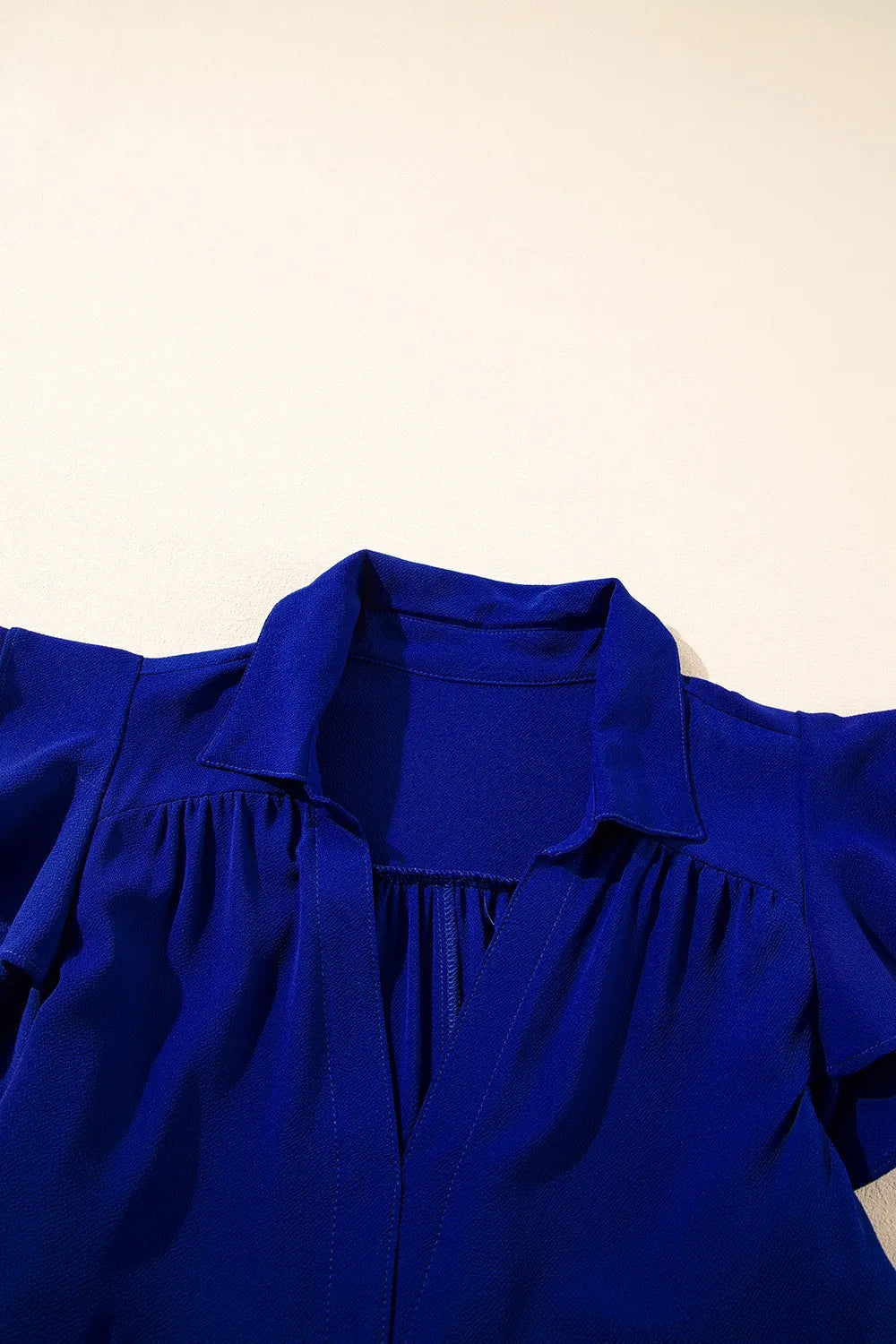 Ruffled Collared Tiered Midi Dress in Light Indigo