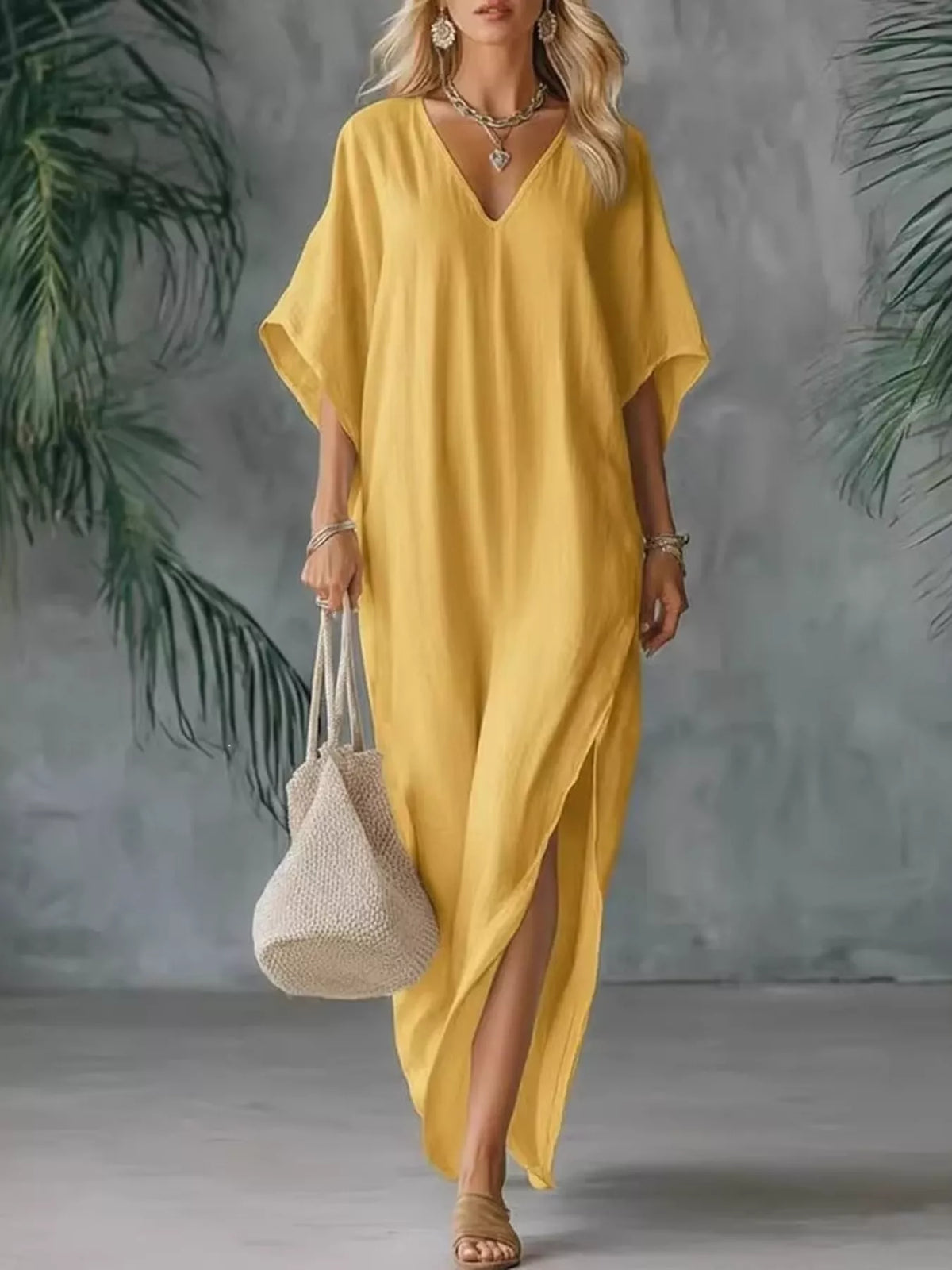 V-Neck Maxi Dress with Side Slits