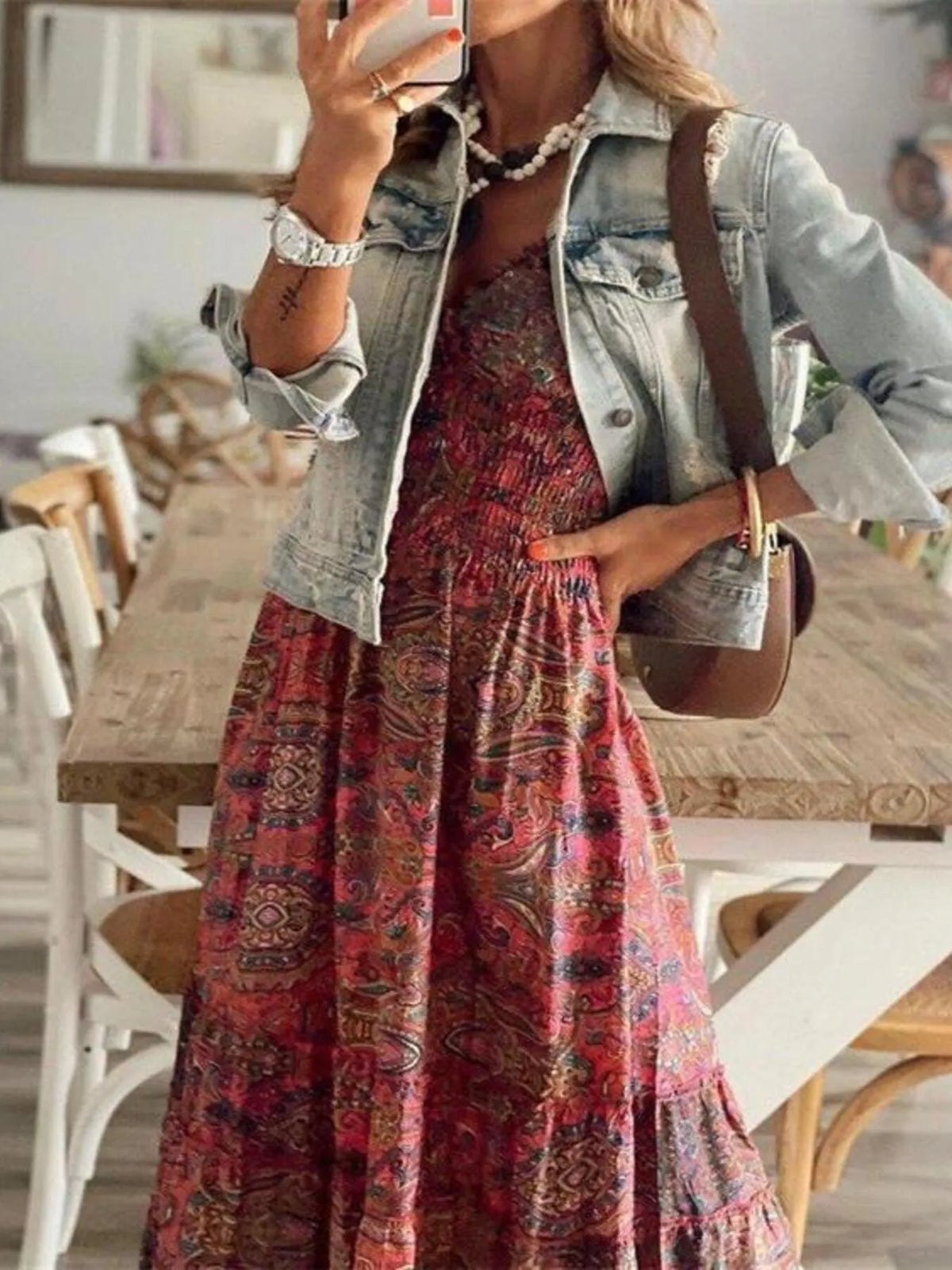 Paisley Cap Sleeve Maxi Dress in Burgundy