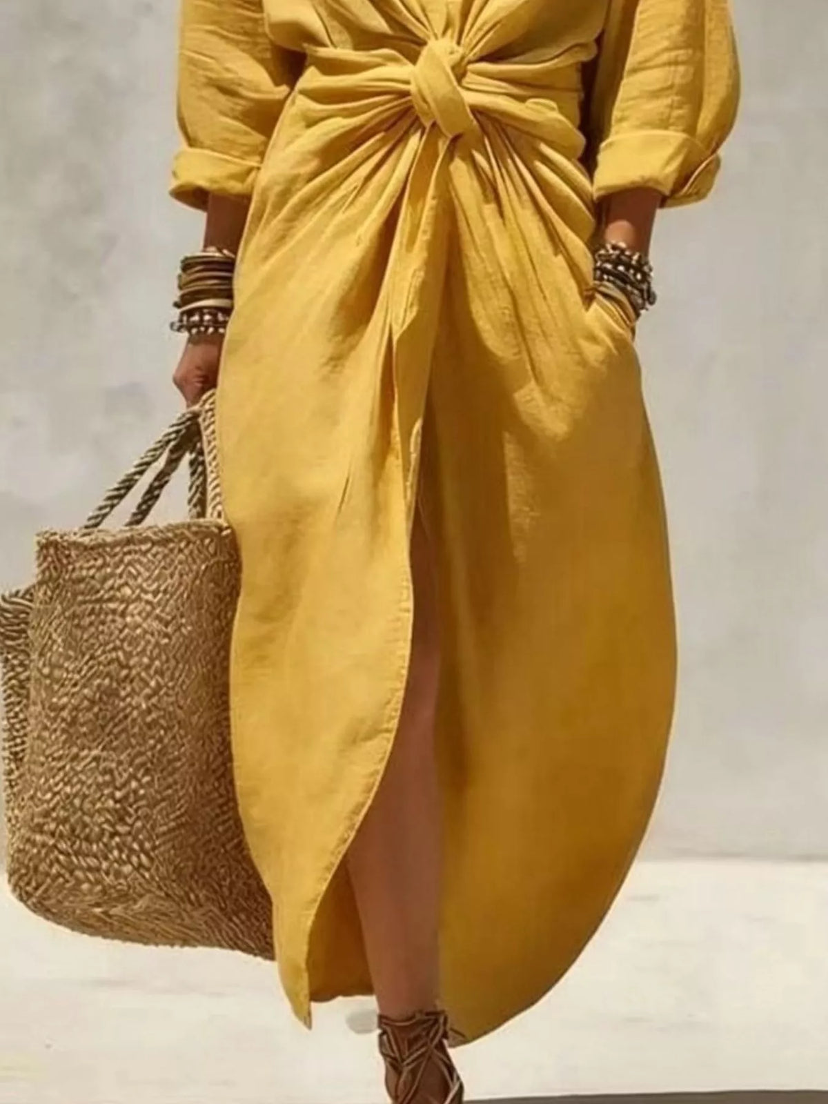 Front-Tie Maxi Shirt Dress