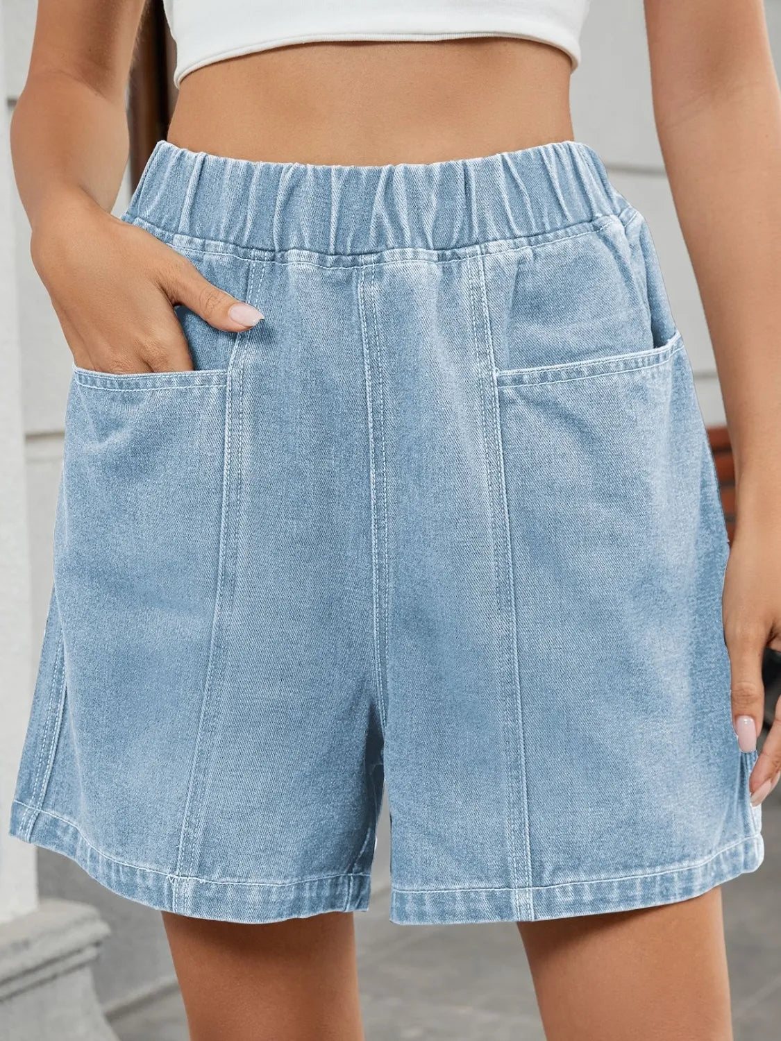 Elastic Waist Denim Shorts by Moni Wear