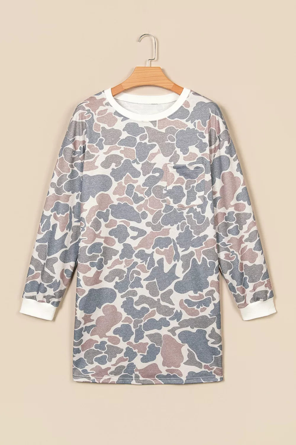 Botanical Camo Print Mini Dress in Gray