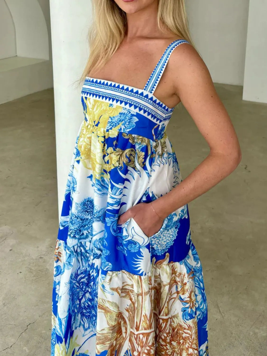 Printed Sleeveless Cami Dress in Blue