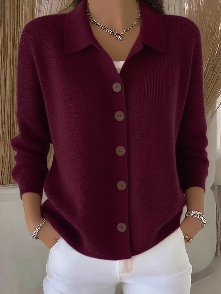 Collared Button-Down Knit Cardigan
