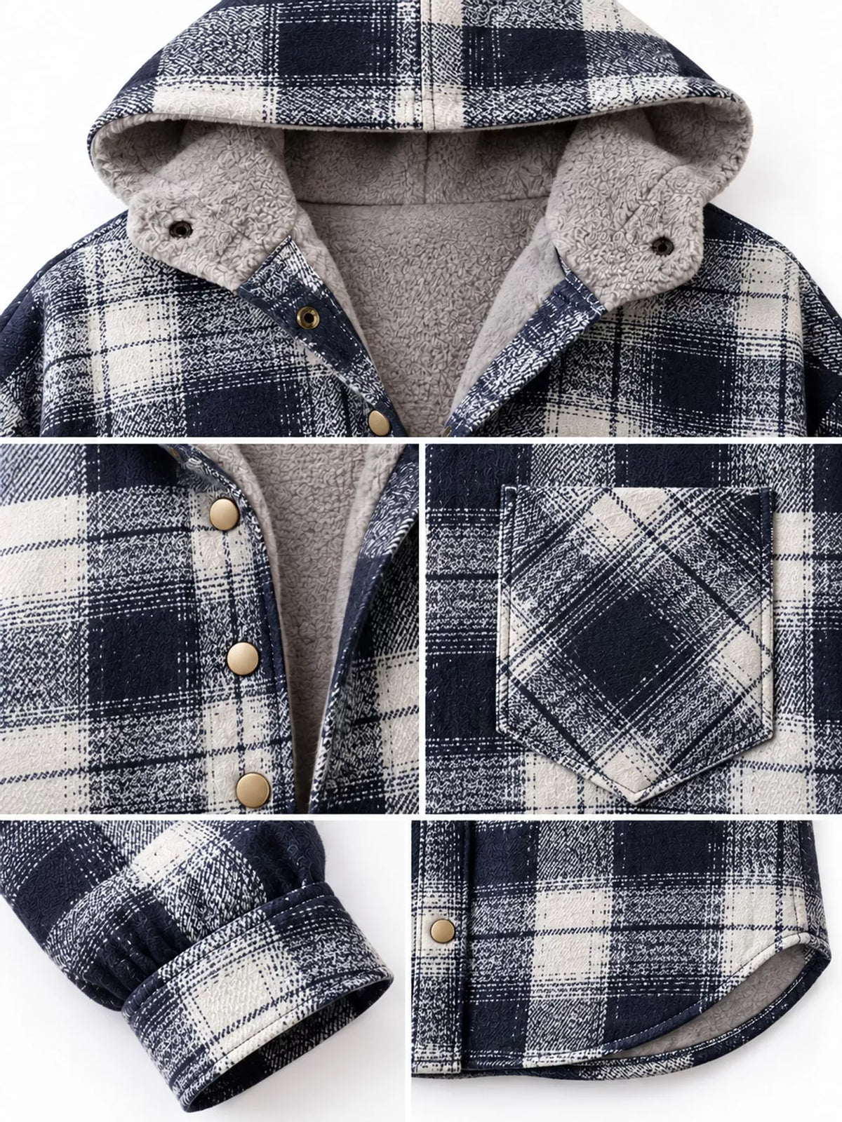 Plaid Hooded Button-Up Jacket
