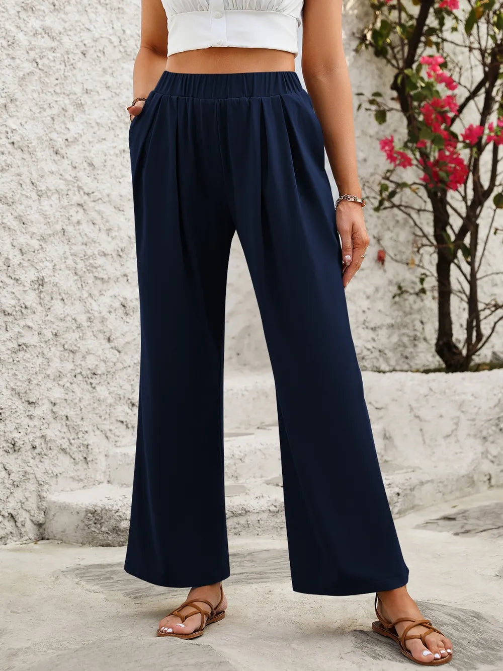 Elastic-Waist Wide-Leg Pants by K&L