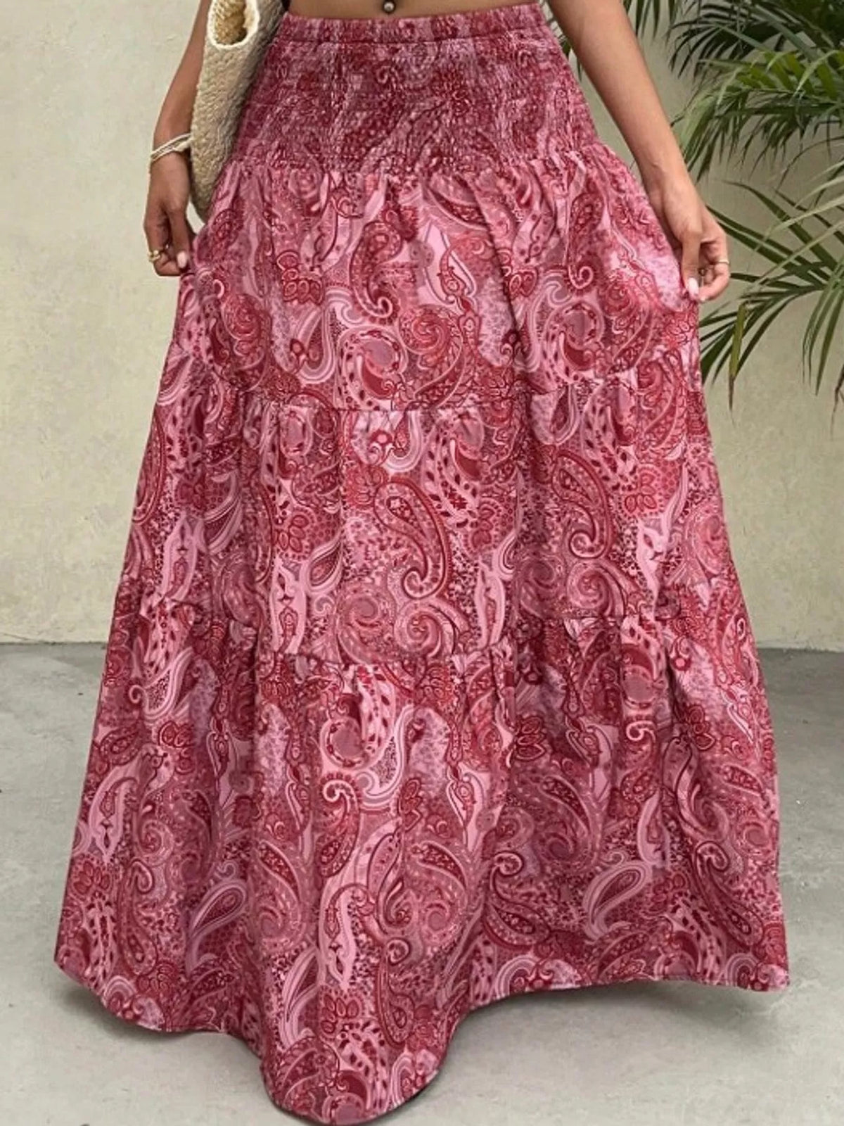 Paisley Print Tiered Maxi Skirt