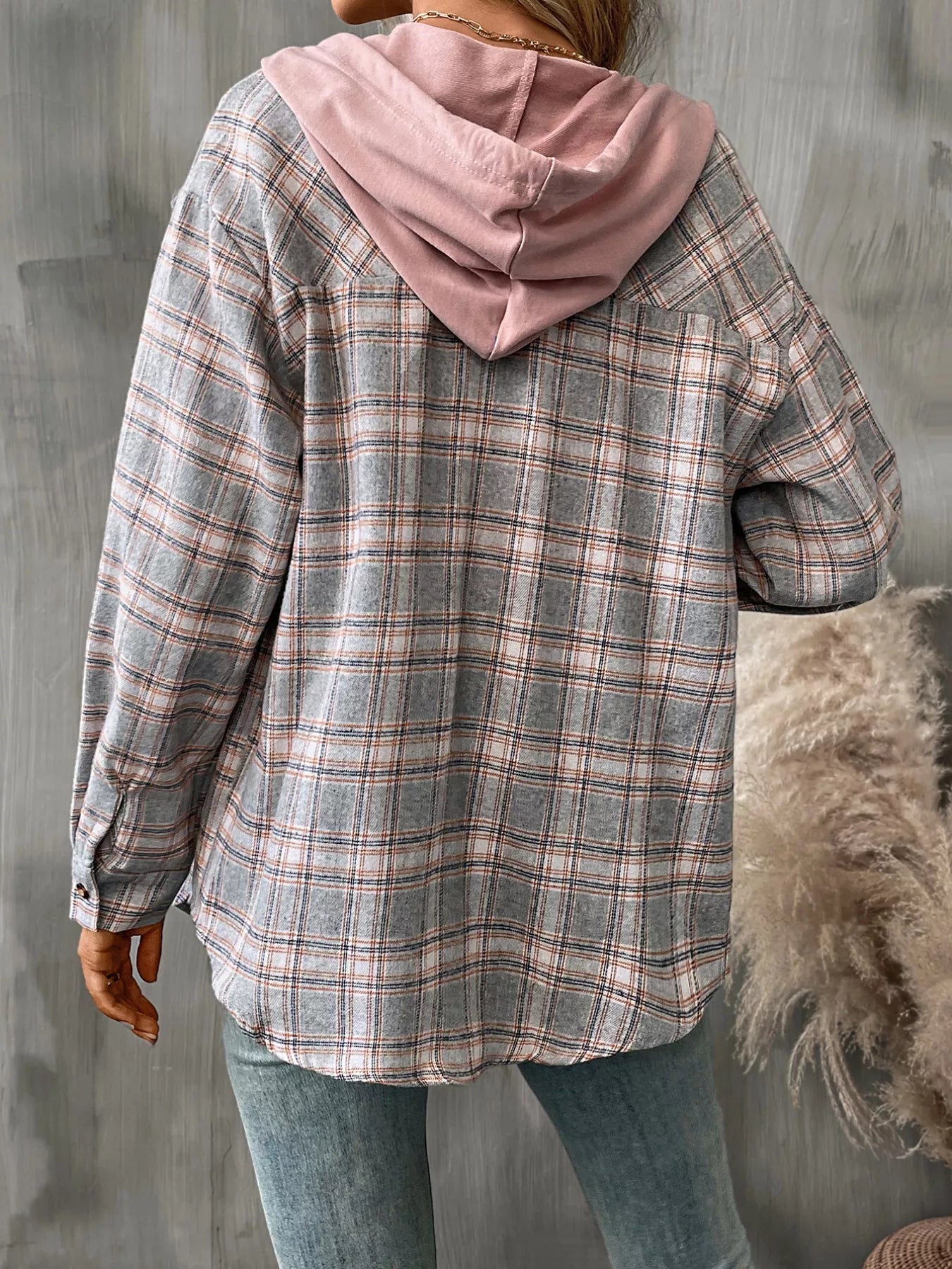 Plaid Button-Up Hooded Shirt
