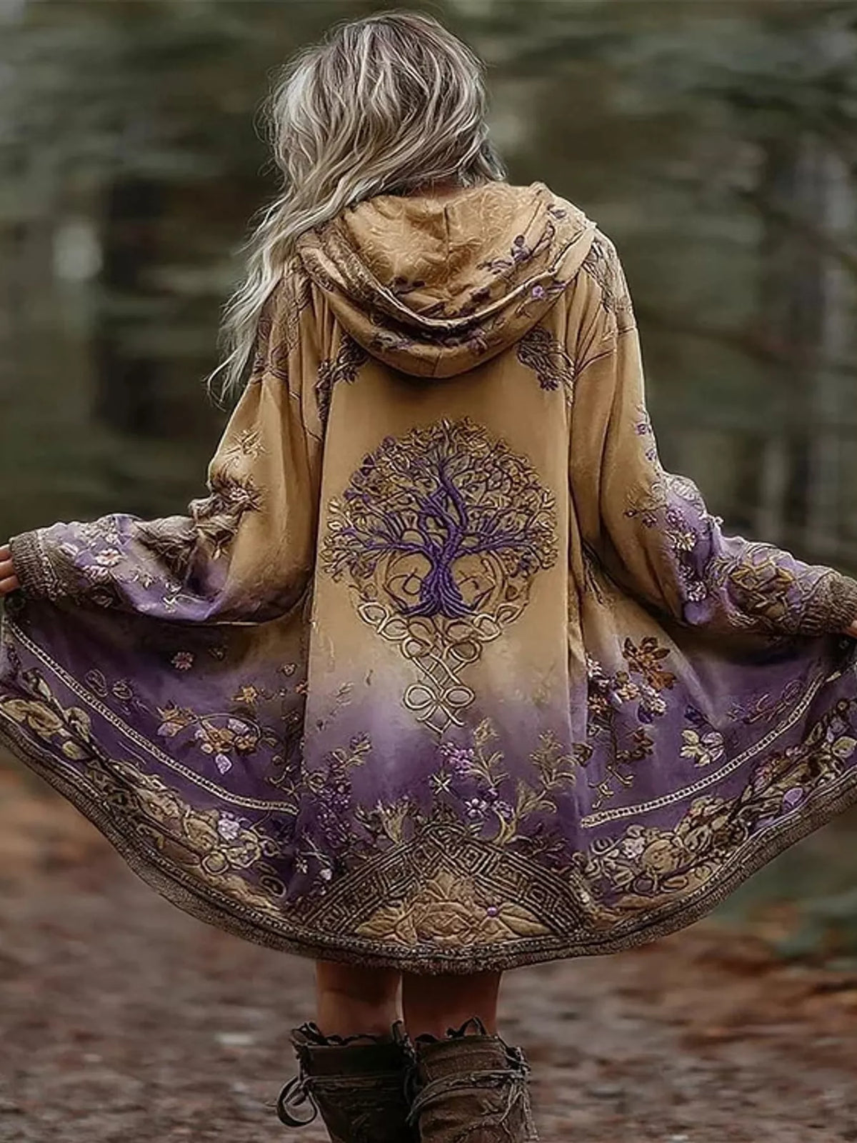 Oversized Tree Graphic Hooded Jacket