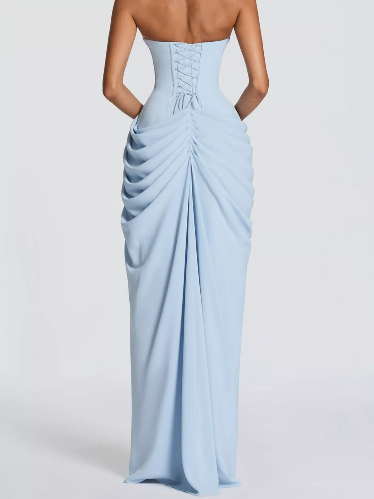 Strapless Ruched High-Slit Evening Dress