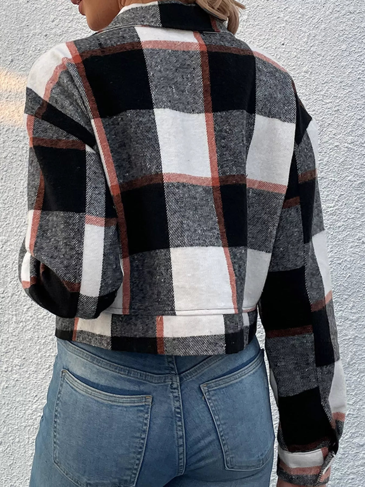 Plaid Button-Up Cropped Jacket