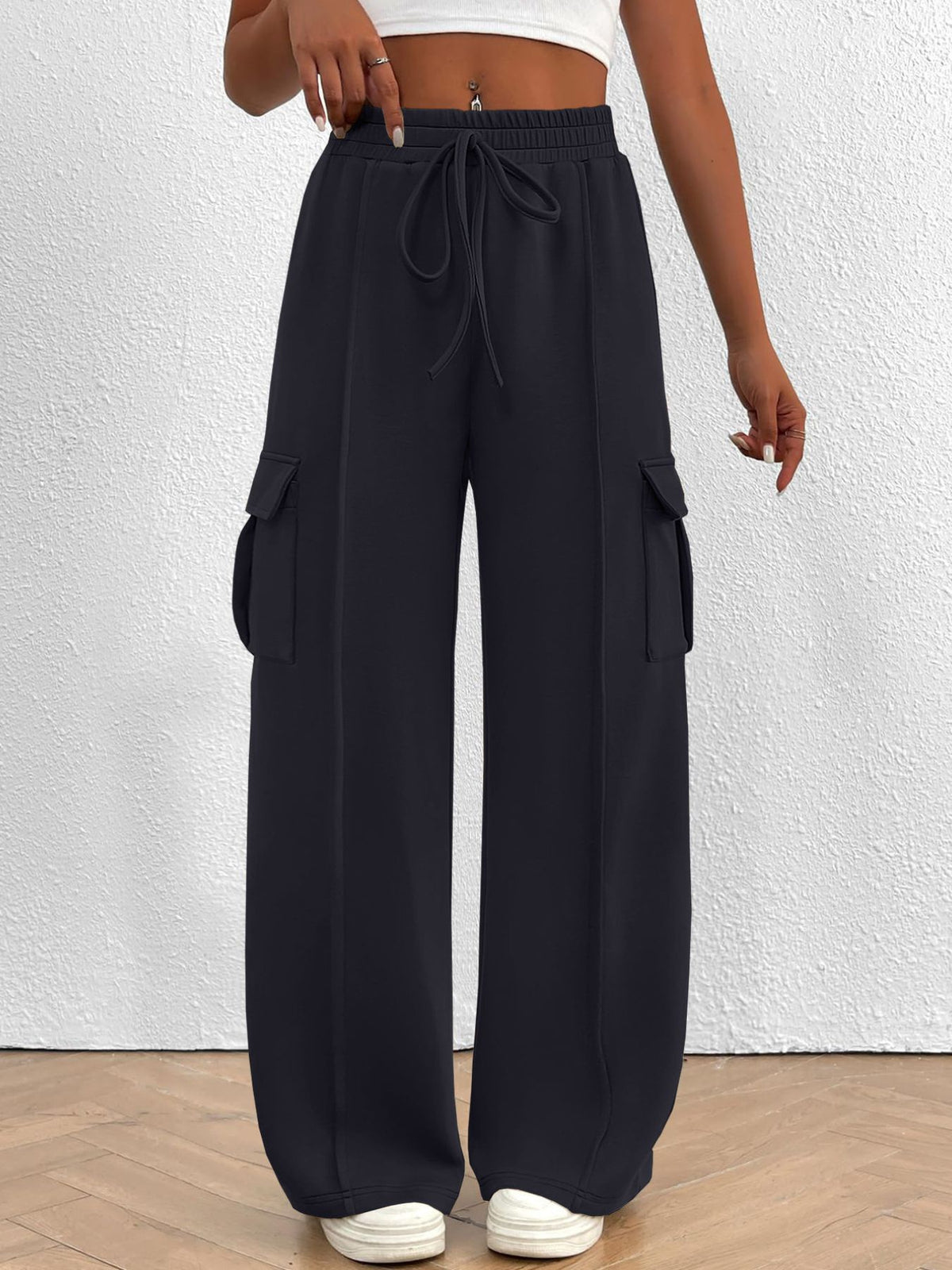High-Waisted Drawstring Cargo Pants
